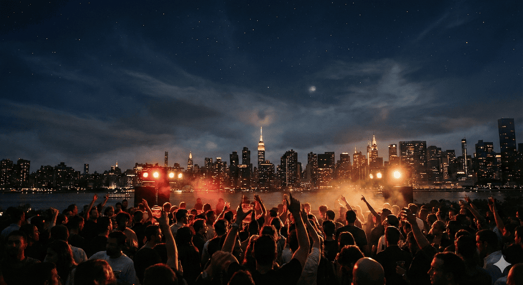 NYC rooftop party skyline view from Westlight Brooklyn